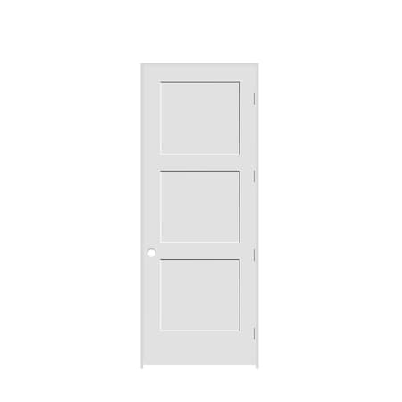 Trimlite 28"x96"x13/8" Primed 3Panel Equal Panel Interior Shaker 69/16" LH Prehung Door Matte Black Hinges 2480pri8433LH10B6916
